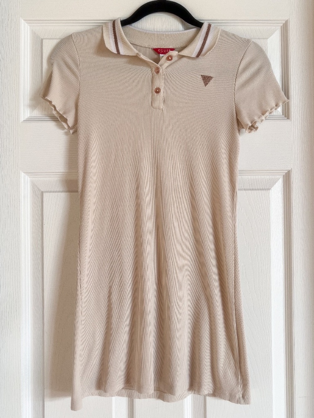 Guess Girls Ribbed Polo Dress Cream Size 12 \ Fits Women’s XXS XS